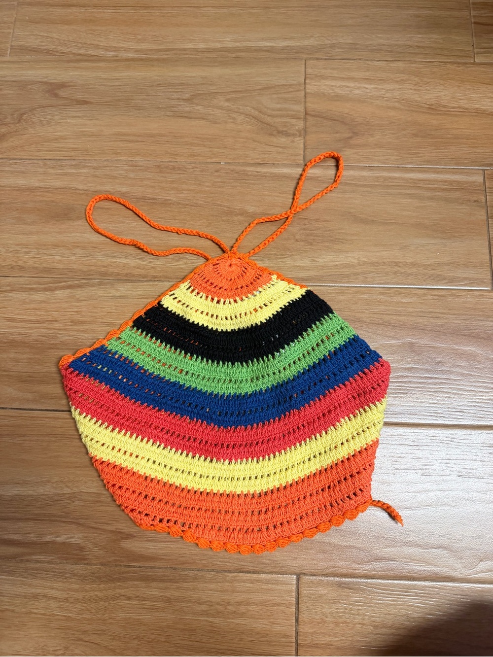 ASOS Multicolor Crochet Halter Top with Orange Tie
